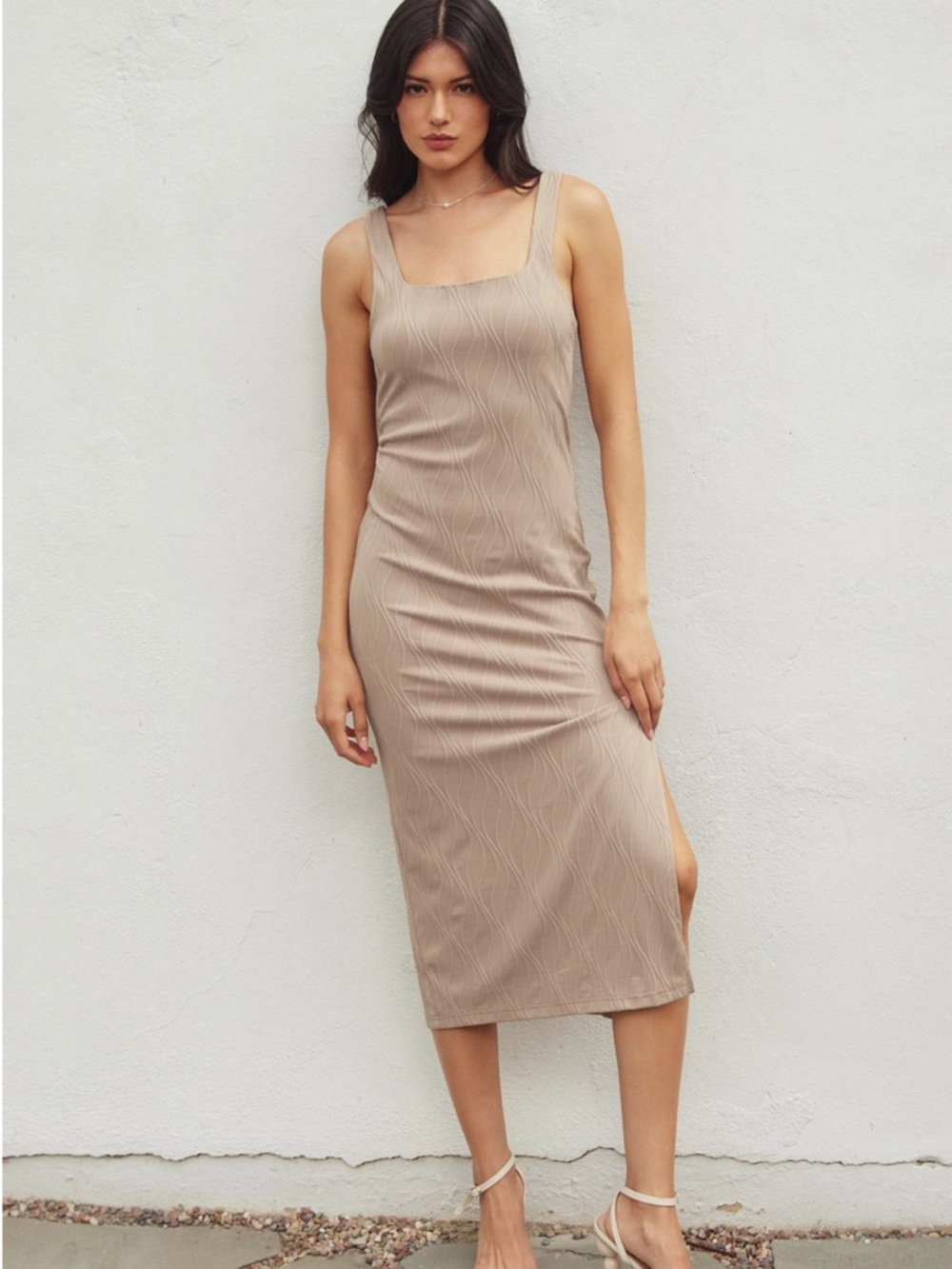 Texture Knit Square-Neck Midi Dress | Size Small - Picture 4 of 10